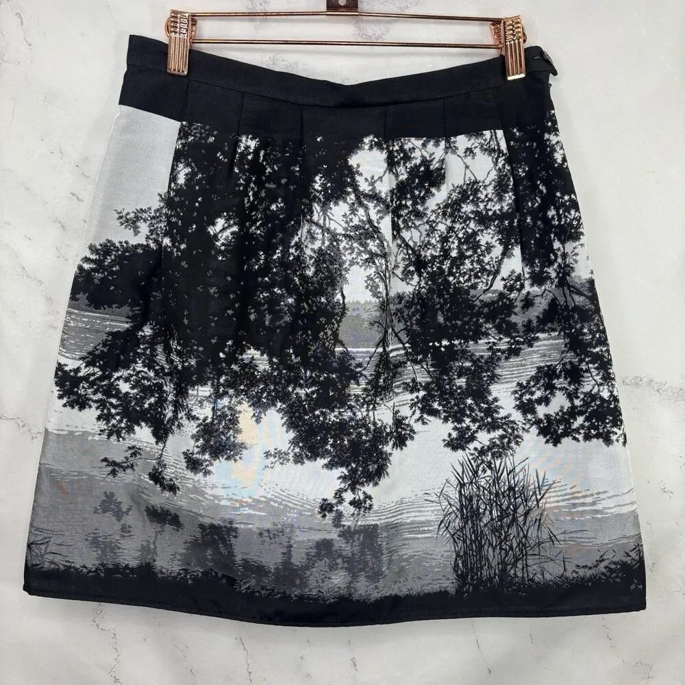 VTG Agnès B. Y2k Mini Skirt 38 6 France Scenic Nature Print Grayscale Blk White - Picture 4 of 15